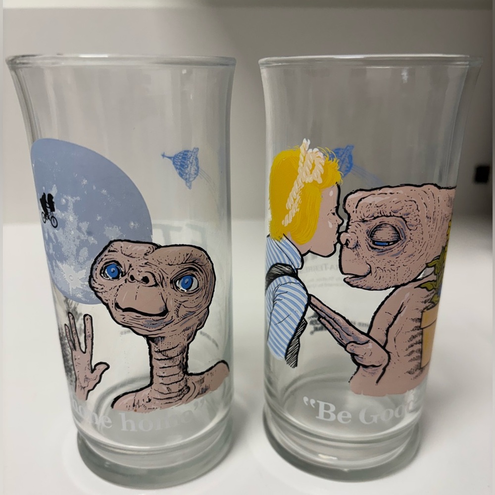 Vintage 1982 E.T. Pizza Hut Collector Glasses (“Be Good” and “Phone Home”) set